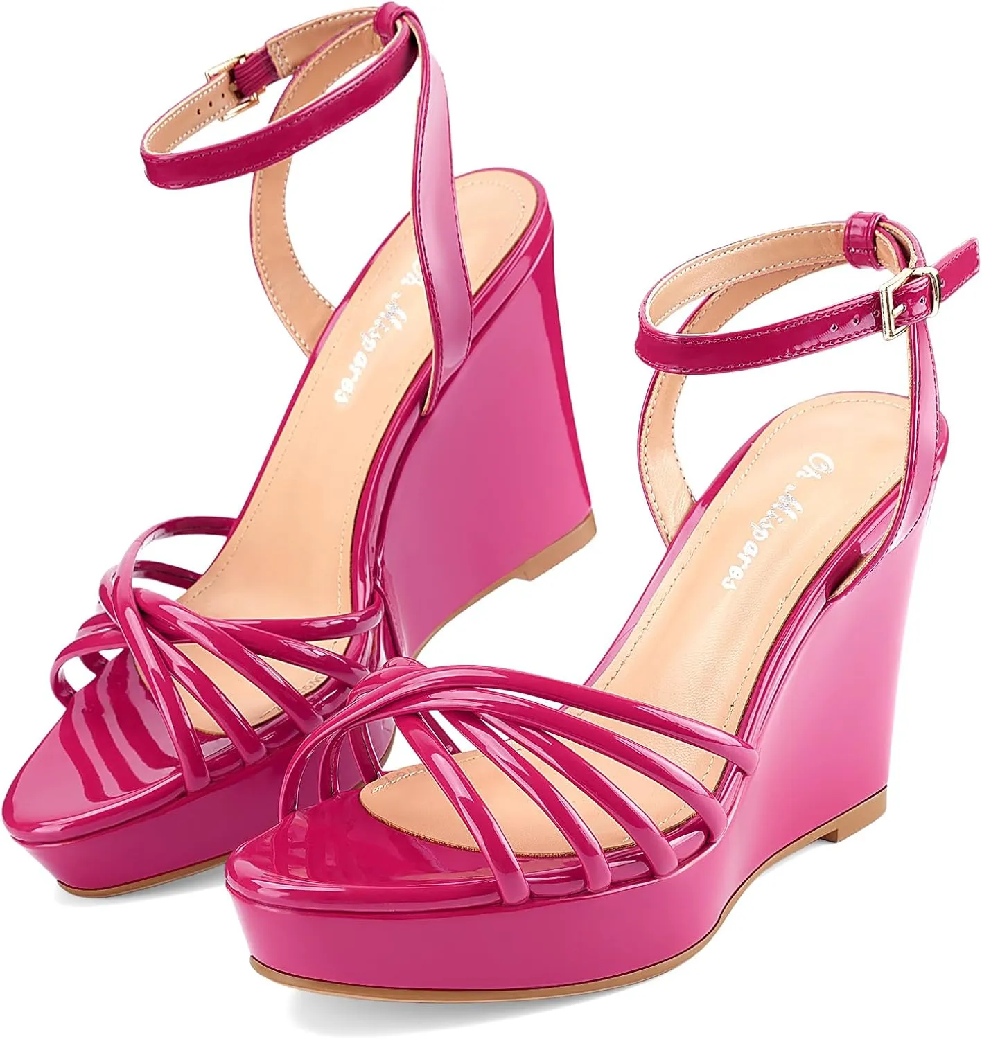 Oh Mispares Women’s Platform Wedge Sandals Open Toe Strappy Dress Shoes Adjustable Ankle Strap Buckle 4 Inch High Heels for Party Wedding and Office