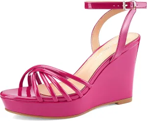 Oh Mispares Women’s Platform Wedge Sandals Open Toe Strappy Dress Shoes Adjustable Ankle Strap Buckle 4 Inch High Heels for Party Wedding and Office