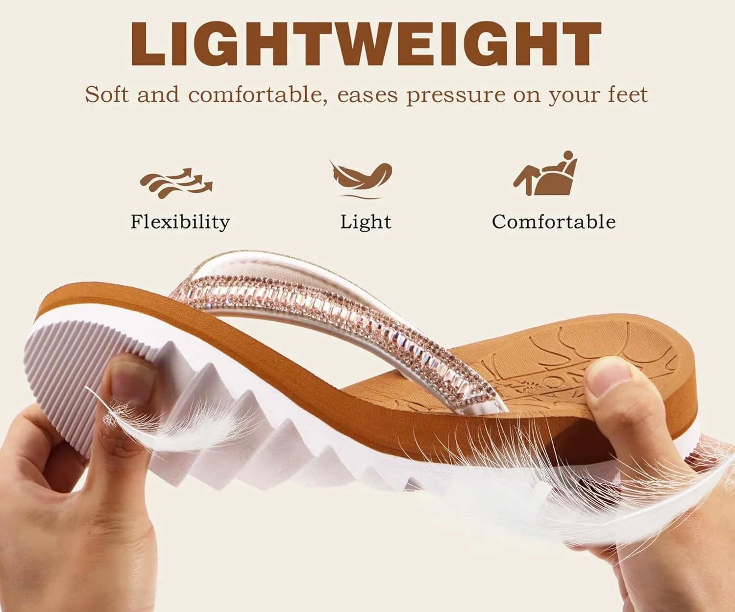 ONCAI Flip Flops for Women, Beach Thong Sandals Womens with Arch Support, Dressy Rhinestone Comfortable Yoga Mat and Non Slip Rubber Soles for Summer US Size 5-11