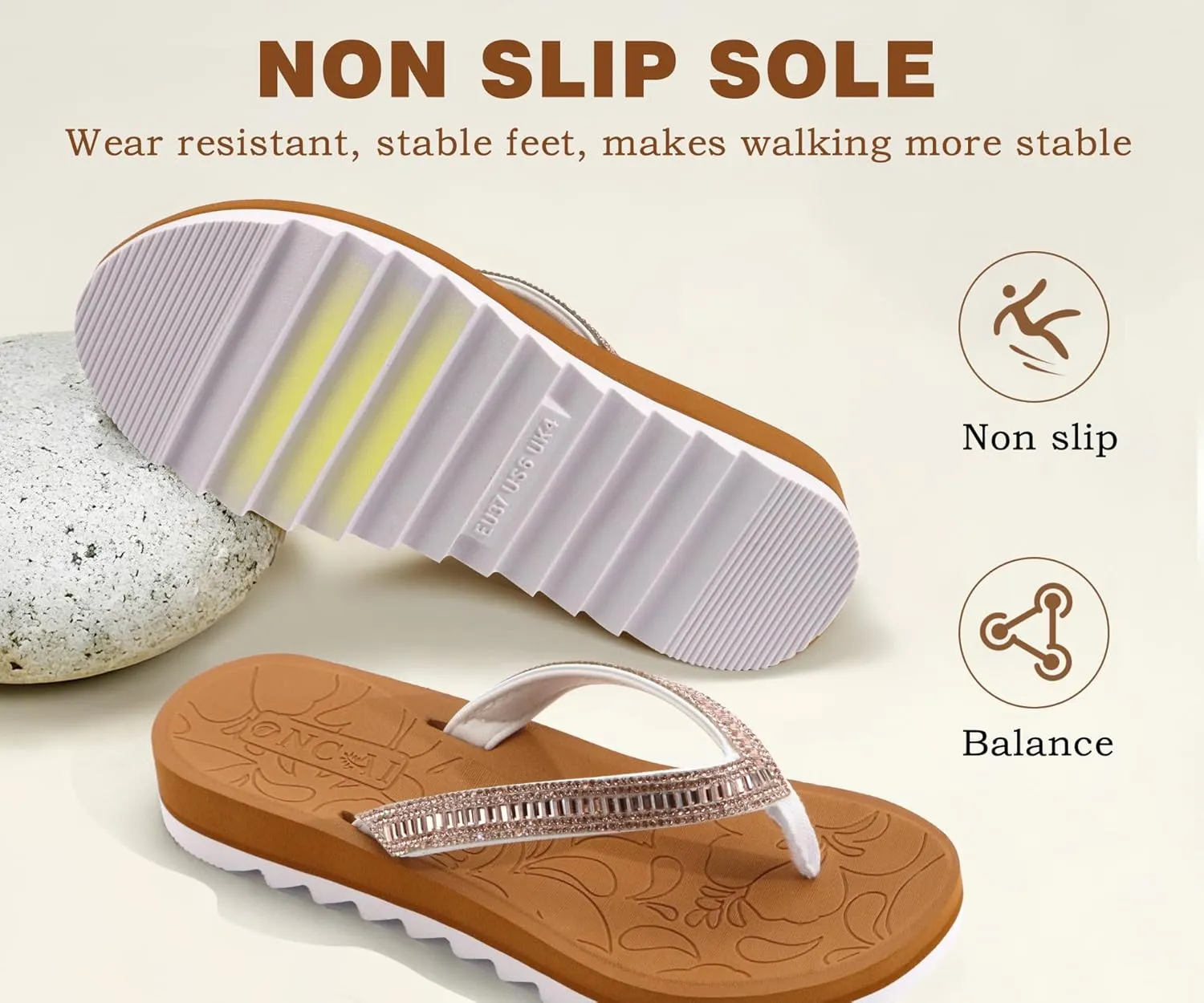 ONCAI Flip Flops for Women, Beach Thong Sandals Womens with Arch Support, Dressy Rhinestone Comfortable Yoga Mat and Non Slip Rubber Soles for Summer US Size 5-11