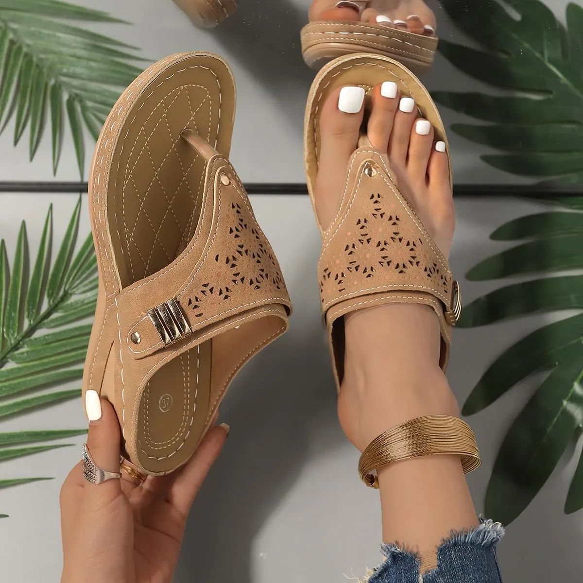 Orthopedic Sandals for Women,2025 Arch Support Wedge Casual Comfortable Orthopedic Flat Open Toe Platform Non-Slip Summer Beach Sandals Dress Shoes
