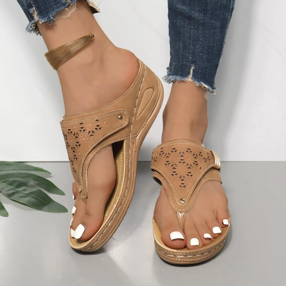 Orthopedic Sandals for Women,2025 Arch Support Wedge Casual Comfortable Orthopedic Flat Open Toe Platform Non-Slip Summer Beach Sandals Dress Shoes