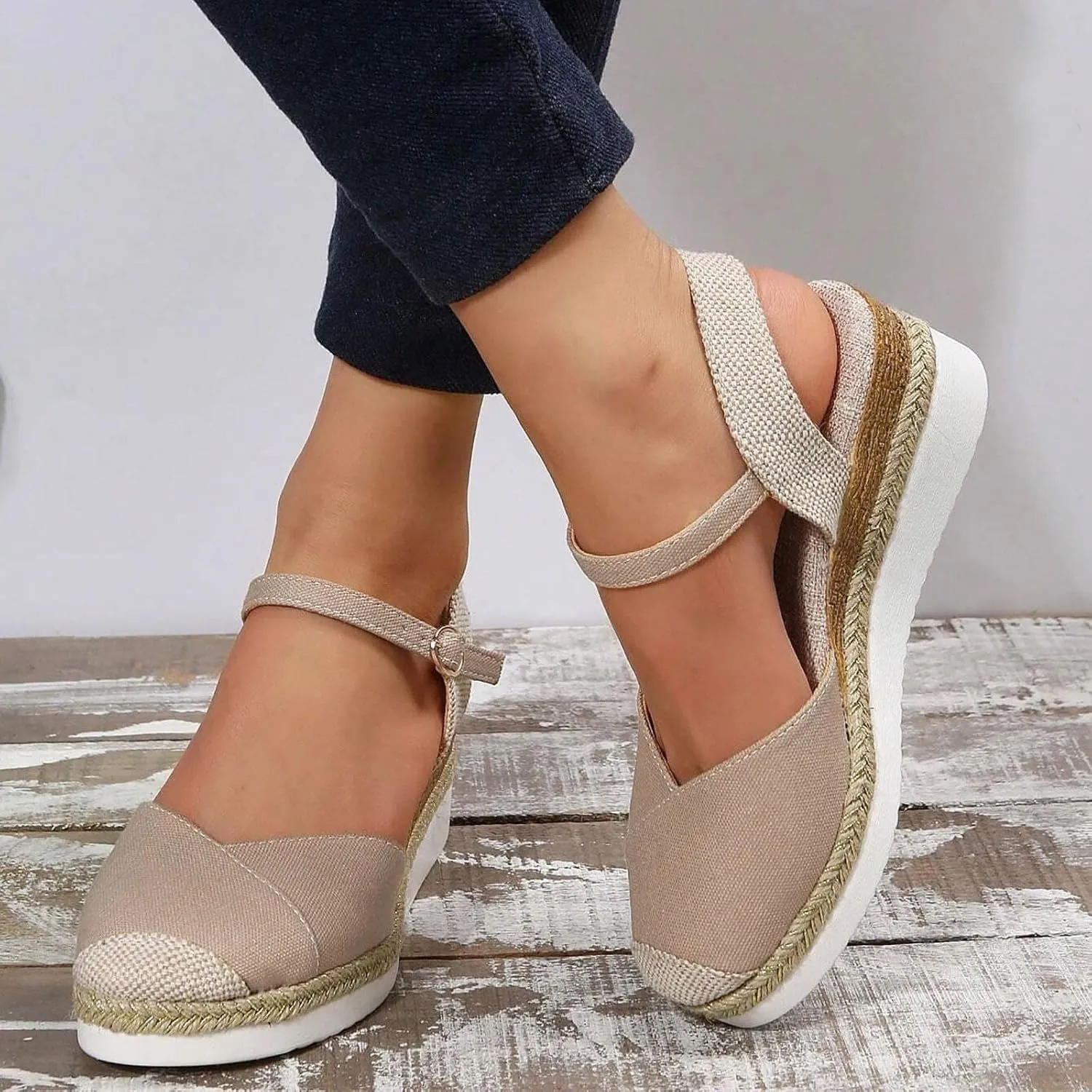 Orthopedic Sandals With Arch Support For Women Wedge 2025 Summer Casual Closed Toe Espadrilles Low Heel Sandals Dressy Comfortable Walking Ankle Strap Wide Width Sandal