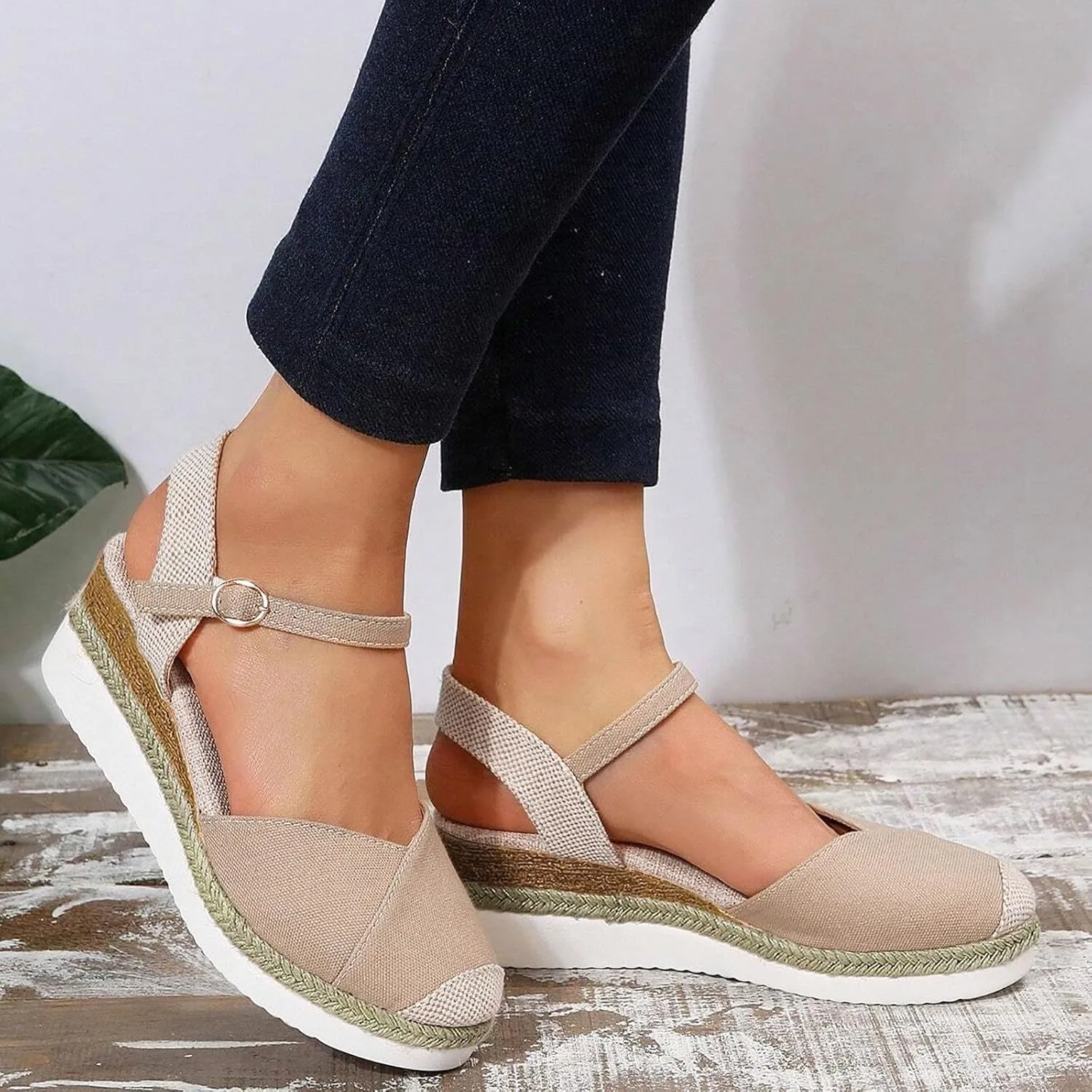 Orthopedic Sandals With Arch Support For Women Wedge 2025 Summer Casual Closed Toe Espadrilles Low Heel Sandals Dressy Comfortable Walking Ankle Strap Wide Width Sandal