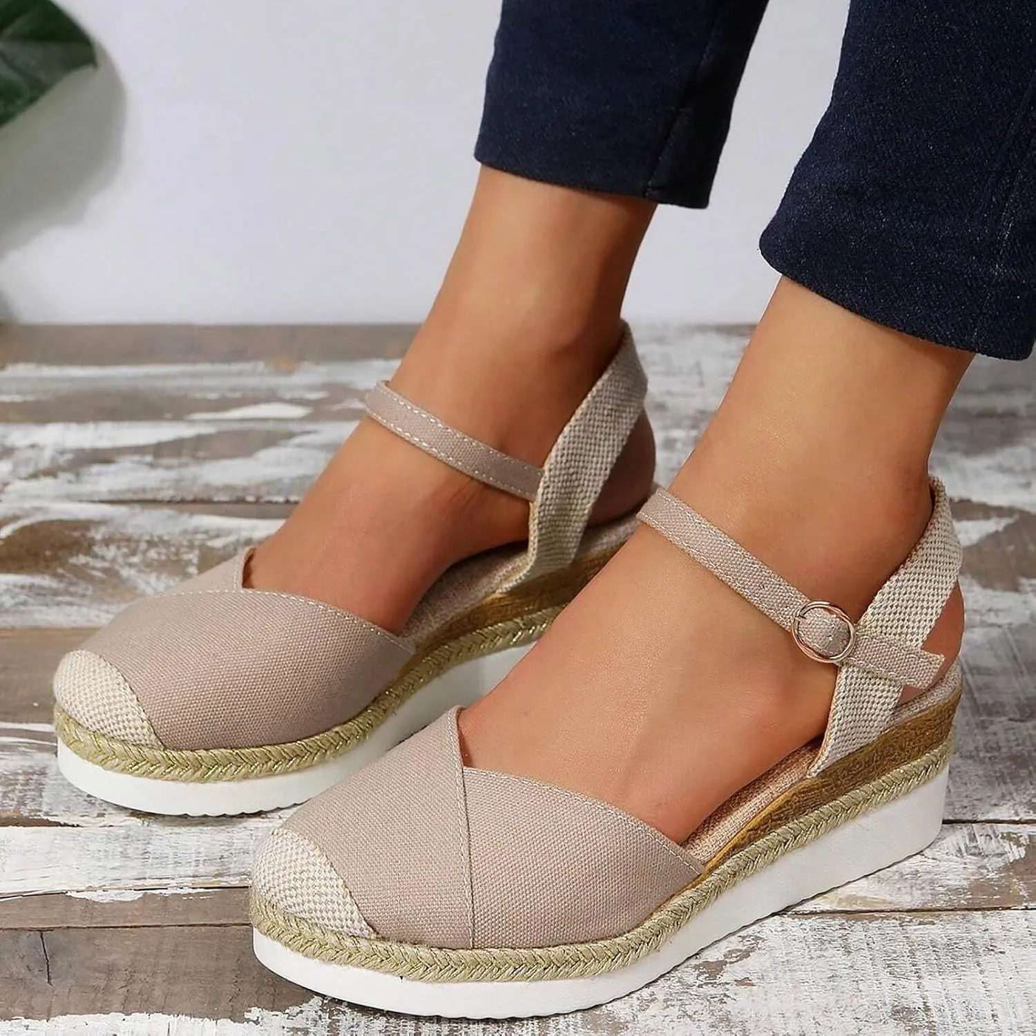 Orthopedic Sandals With Arch Support For Women Wedge 2025 Summer Casual Closed Toe Espadrilles Low Heel Sandals Dressy Comfortable Walking Ankle Strap Wide Width Sandal