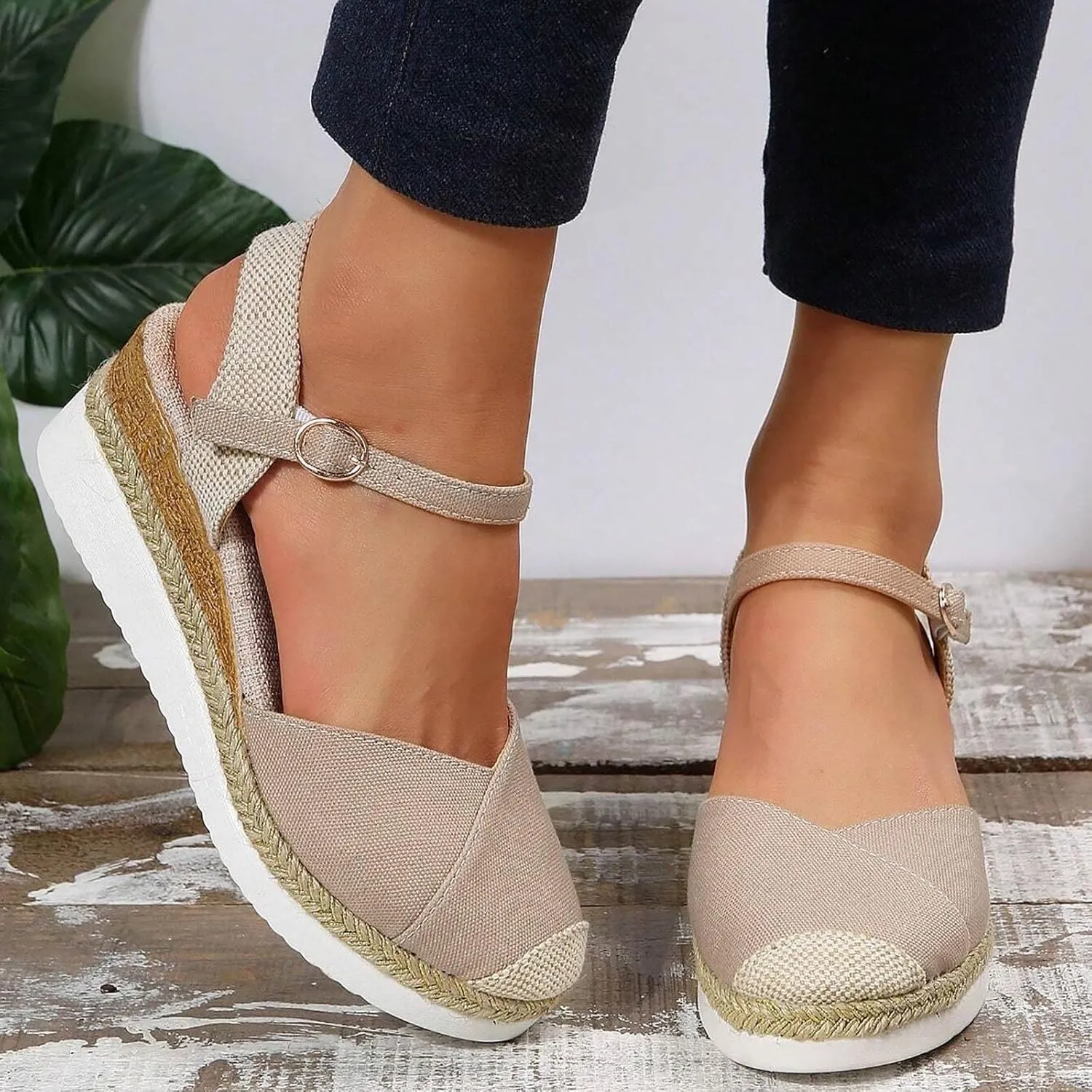 Orthopedic Sandals With Arch Support For Women Wedge 2025 Summer Casual Closed Toe Espadrilles Low Heel Sandals Dressy Comfortable Walking Ankle Strap Wide Width Sandal