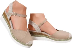 Orthopedic Sandals With Arch Support For Women Wedge 2025 Summer Casual Closed Toe Espadrilles Low Heel Sandals Dressy Comfortable Walking Ankle Strap Wide Width Sandal