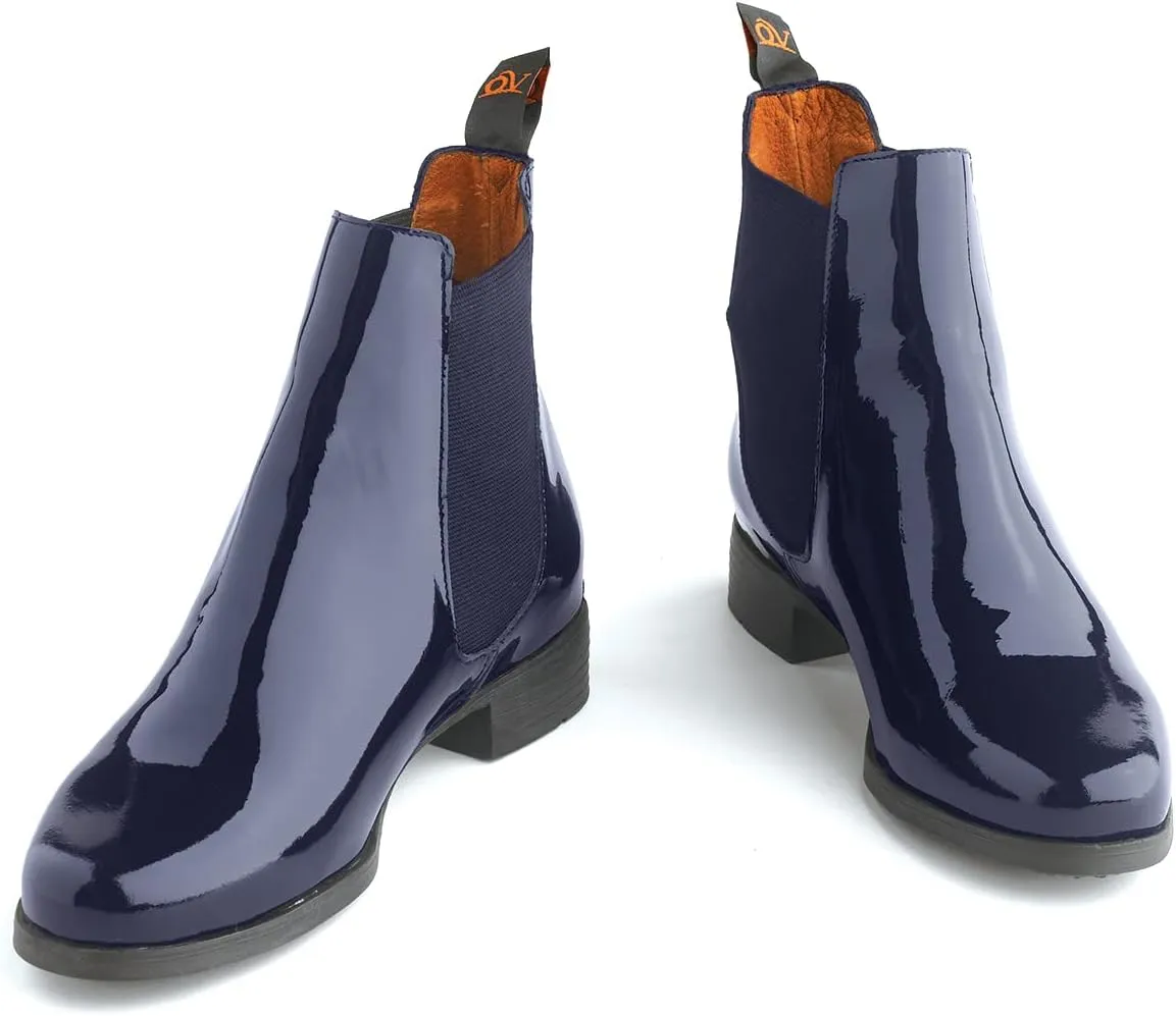 Ovation Women's Equestrian Leather Classic Style Ankle Low Heel Slip on Finalist Elastic Side Patent Jod Boots