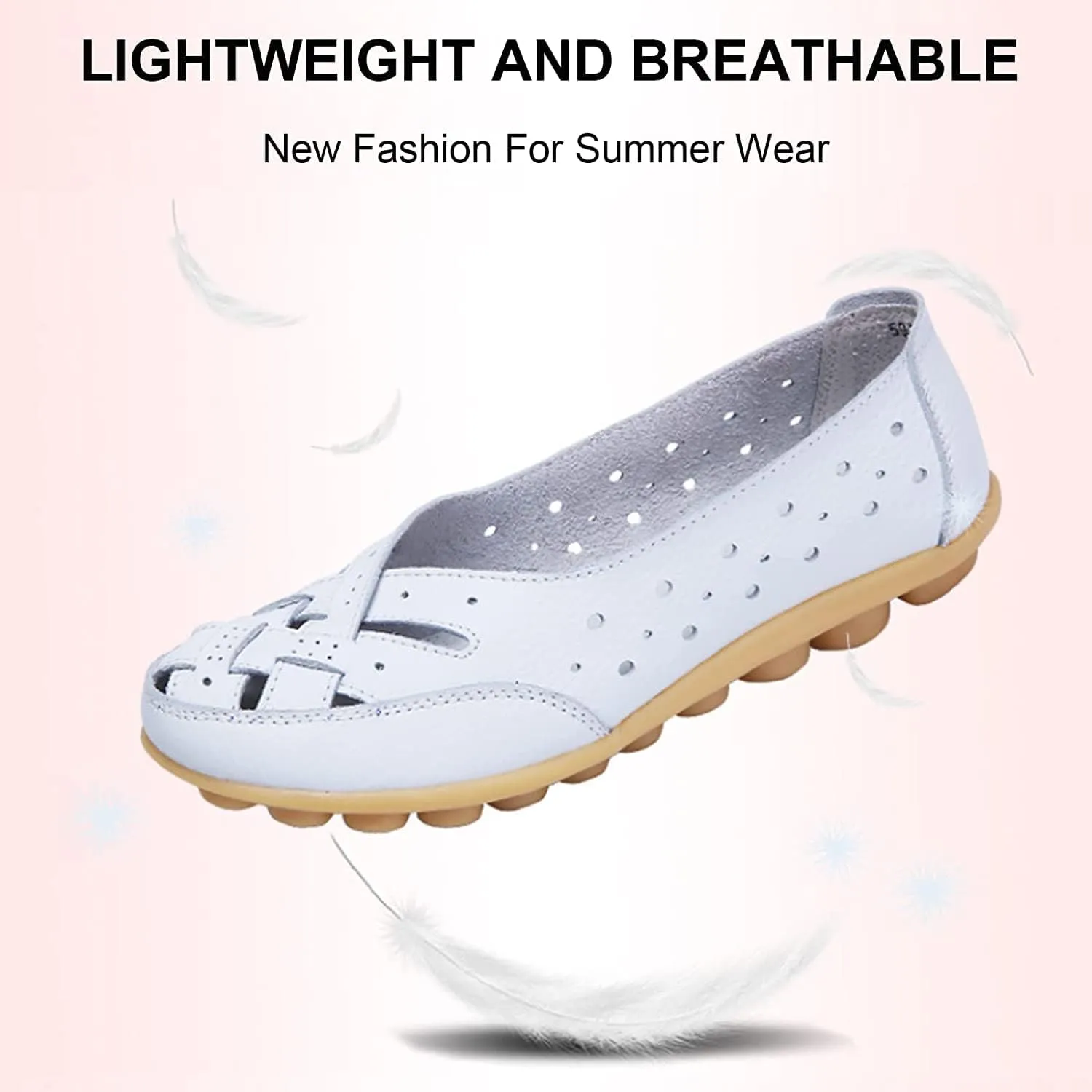 Owlkay Shoes for Women, Owlkay New Casual Women Shoes, Women's Cowhide Leather Shoes Loafers Flats Sandals Slip-On Cutout