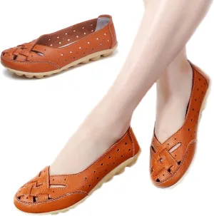 Owlkay Shoes for Women, Owlkay New Casual Women Shoes, Women's Cowhide Leather Shoes Loafers Flats Sandals Slip-On Cutout