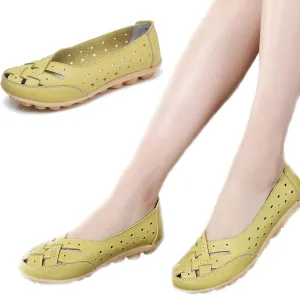 Owlkay Shoes for Women, Owlkay New Casual Women Shoes, Women's Cowhide Leather Shoes Loafers Flats Sandals Slip-On Cutout