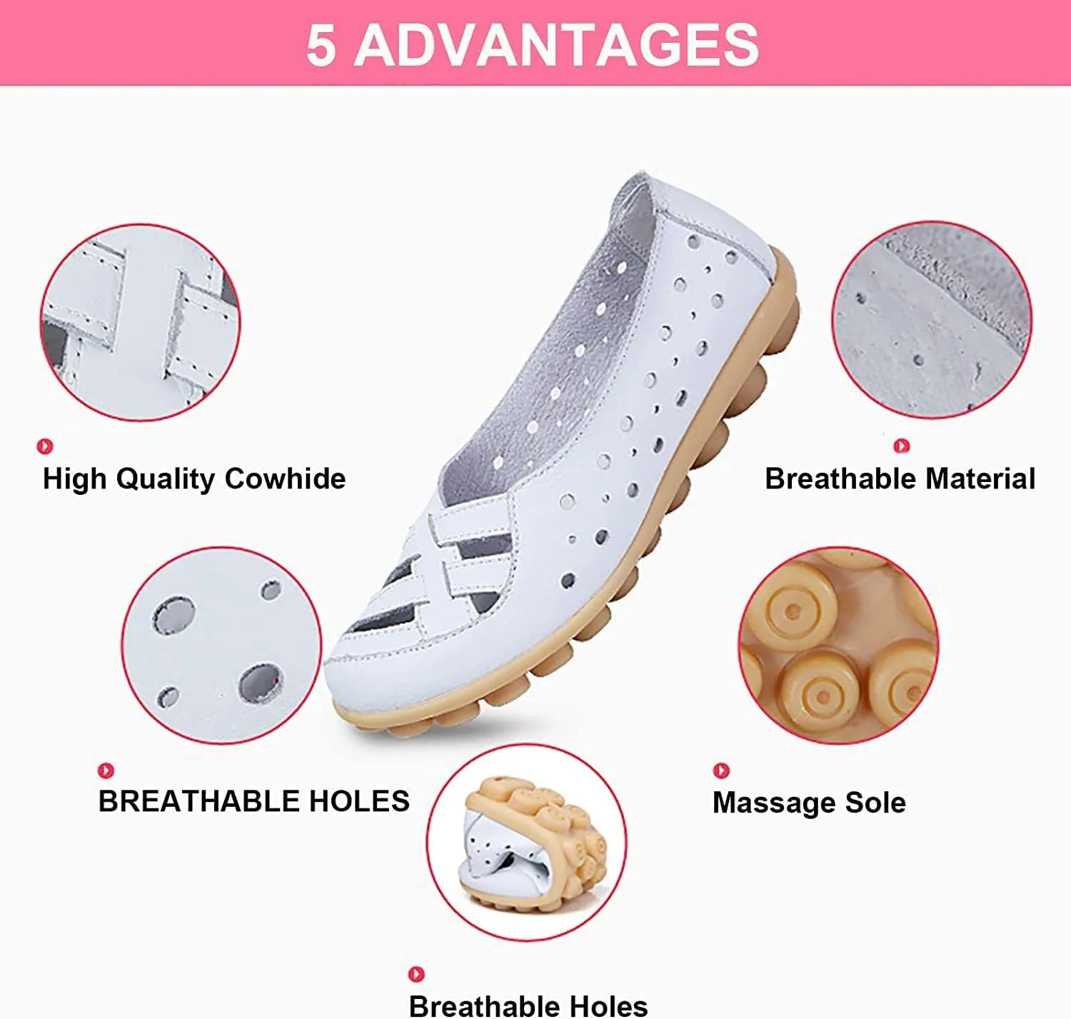 Owlkay Shoes for Women, Owlkay New Casual Women Shoes, Women's Cowhide Leather Shoes Loafers Flats Sandals Slip-On Cutout