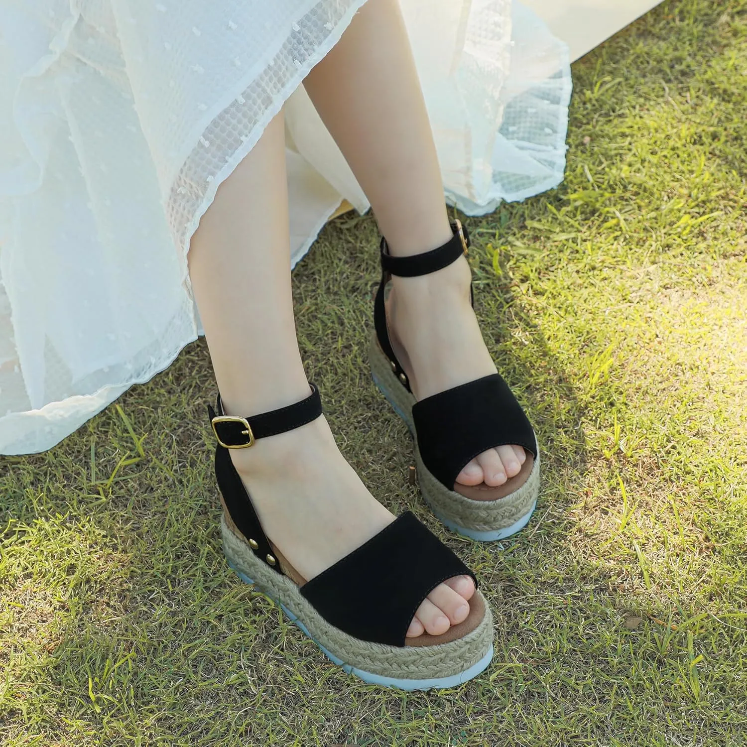 PANDANINJIA Girls Sandals Flatform Wedge Open Toe Summer Shoes Little Big Kid Flower Girl Heels Dress Shoes