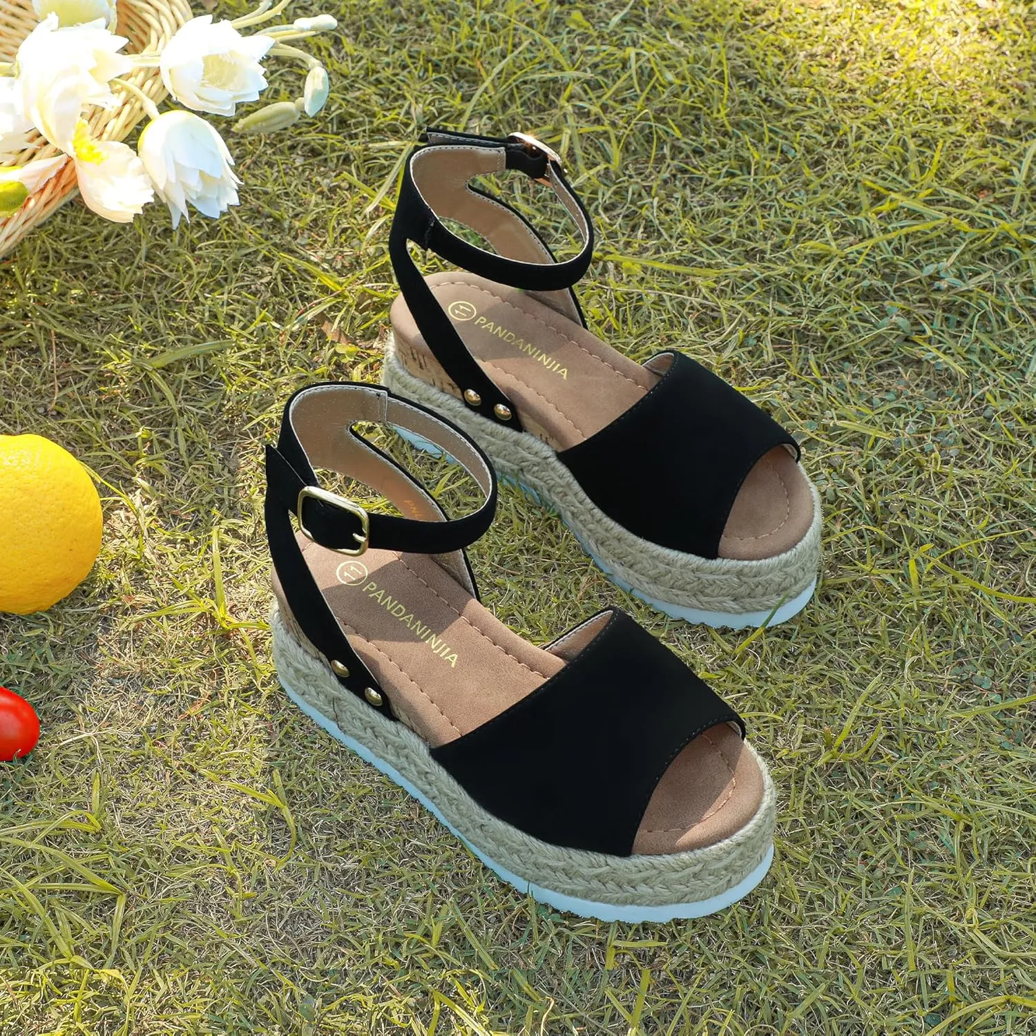 PANDANINJIA Girls Sandals Flatform Wedge Open Toe Summer Shoes Little Big Kid Flower Girl Heels Dress Shoes