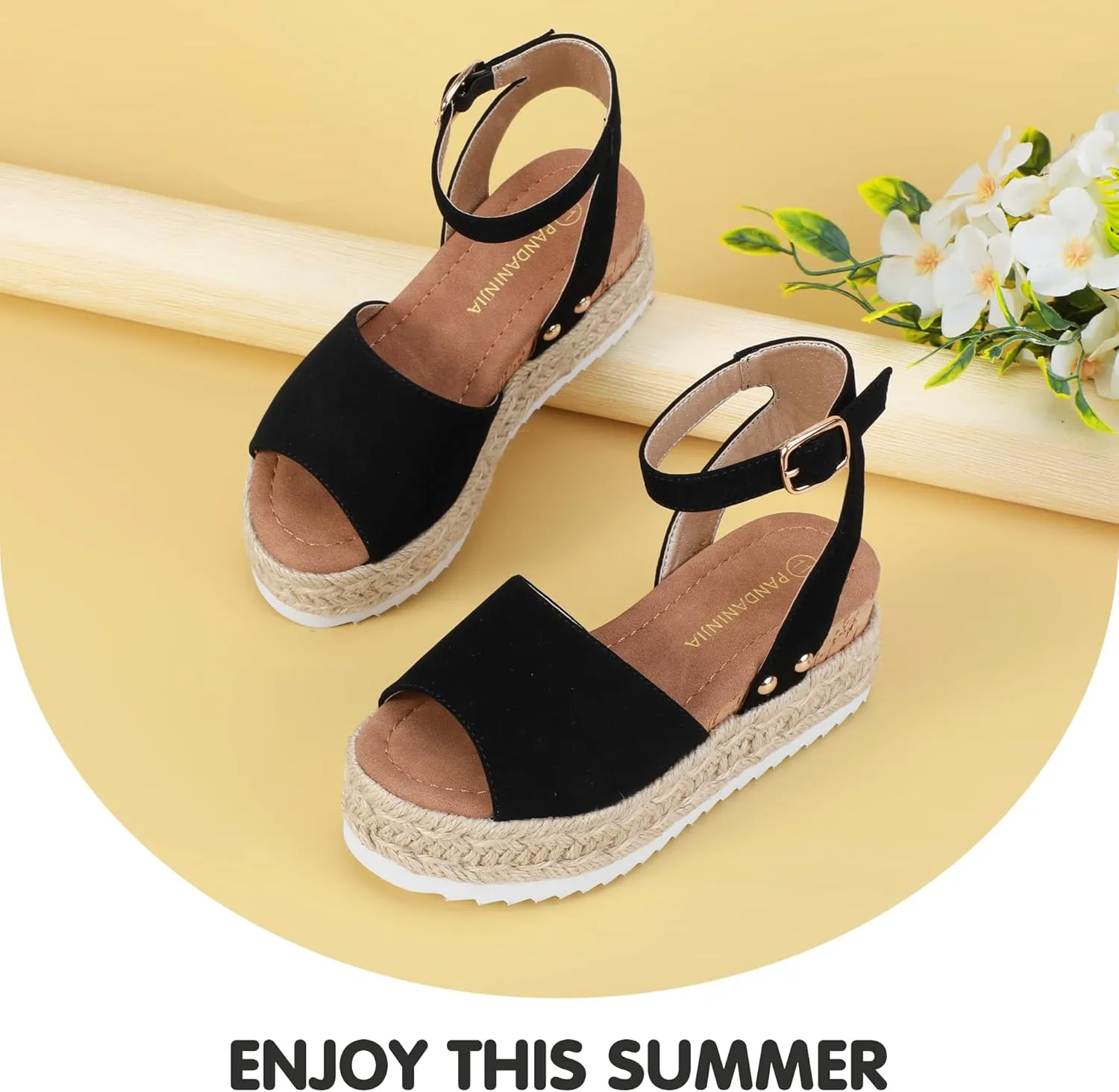 PANDANINJIA Girls Sandals Flatform Wedge Open Toe Summer Shoes Little Big Kid Flower Girl Heels Dress Shoes