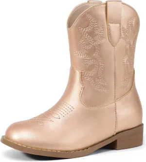 PANDANINJIA Girls Toddler Cowgirl Boots Riding Round Toe Western Blue Calf High 12 Months