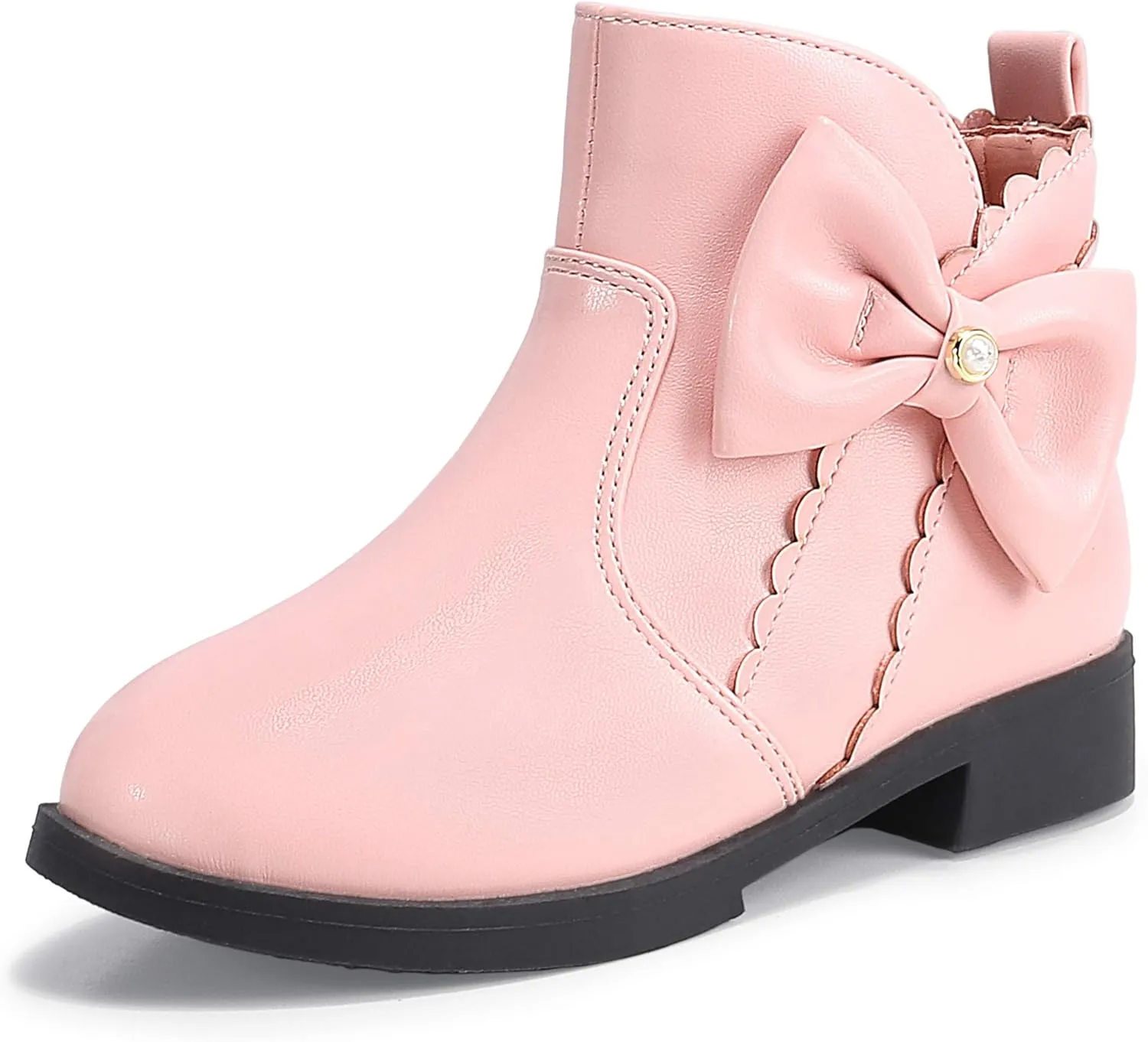 PANDANINJIA Toddler/Little Kid Girl's Clara Fashion Short Ankle Boots Pearls Bow Dress Booties with Zipper