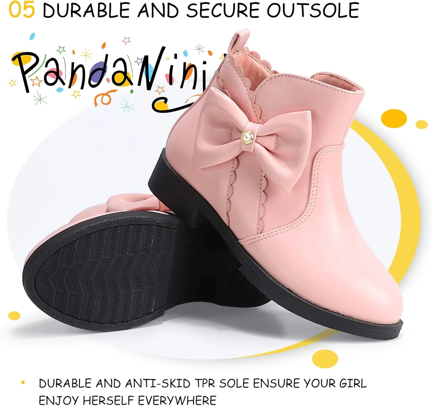 PANDANINJIA Toddler/Little Kid Girl's Clara Fashion Short Ankle Boots Pearls Bow Dress Booties with Zipper