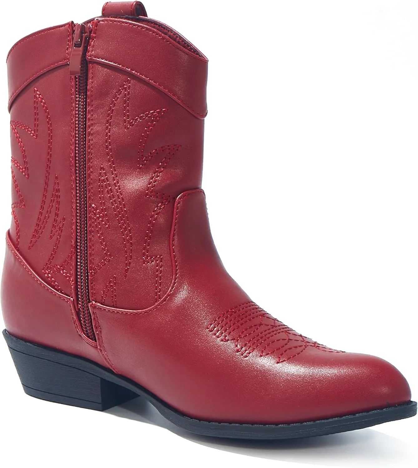 PEPPEP Western Cowgirl Cowboy Ankle Boots for Women or Ladies, Mid Calf, Vegan Leather Embroidered Upper, Low Heel, Fashionable Pointed-toe, Well Made