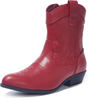PEPPEP Western Cowgirl Cowboy Ankle Boots for Women or Ladies, Mid Calf, Vegan Leather Embroidered Upper, Low Heel, Fashionable Pointed-toe, Well Made