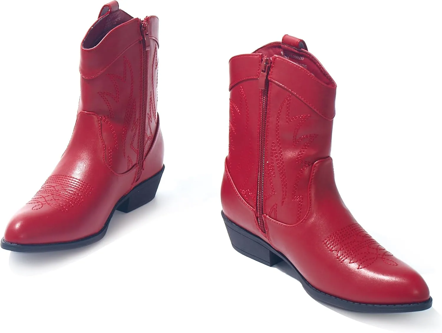 PEPPEP Western Cowgirl Cowboy Ankle Boots for Women or Ladies, Mid Calf, Vegan Leather Embroidered Upper, Low Heel, Fashionable Pointed-toe, Well Made