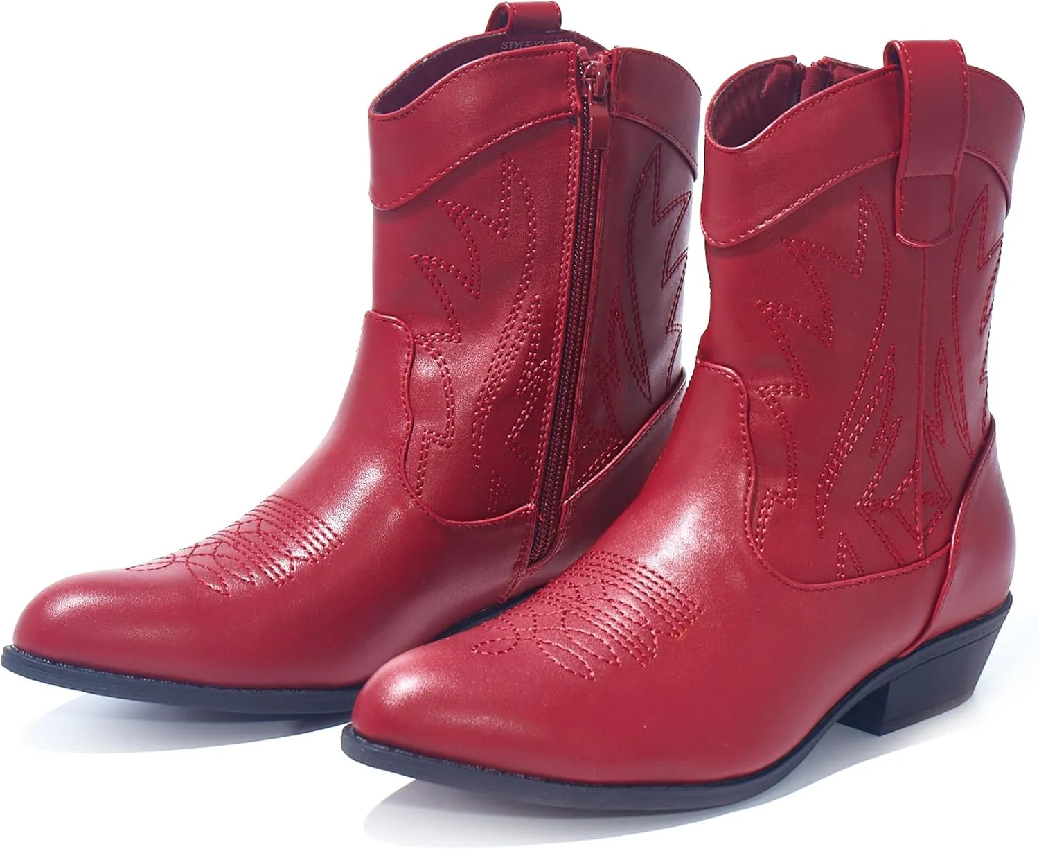 PEPPEP Western Cowgirl Cowboy Ankle Boots for Women or Ladies, Mid Calf, Vegan Leather Embroidered Upper, Low Heel, Fashionable Pointed-toe, Well Made