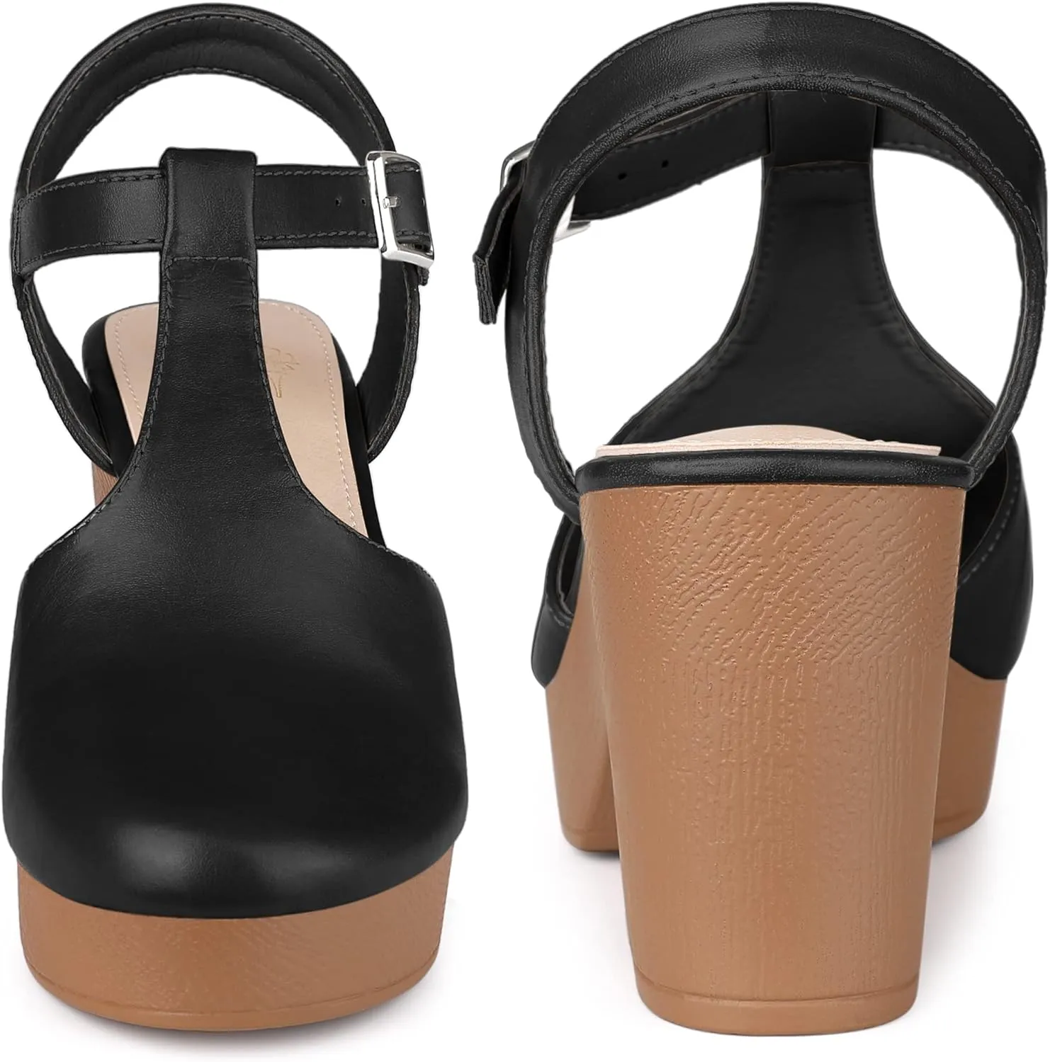 Perphy Platform T-Strap Shoes Chunky Heels Mules Sandals for Women
