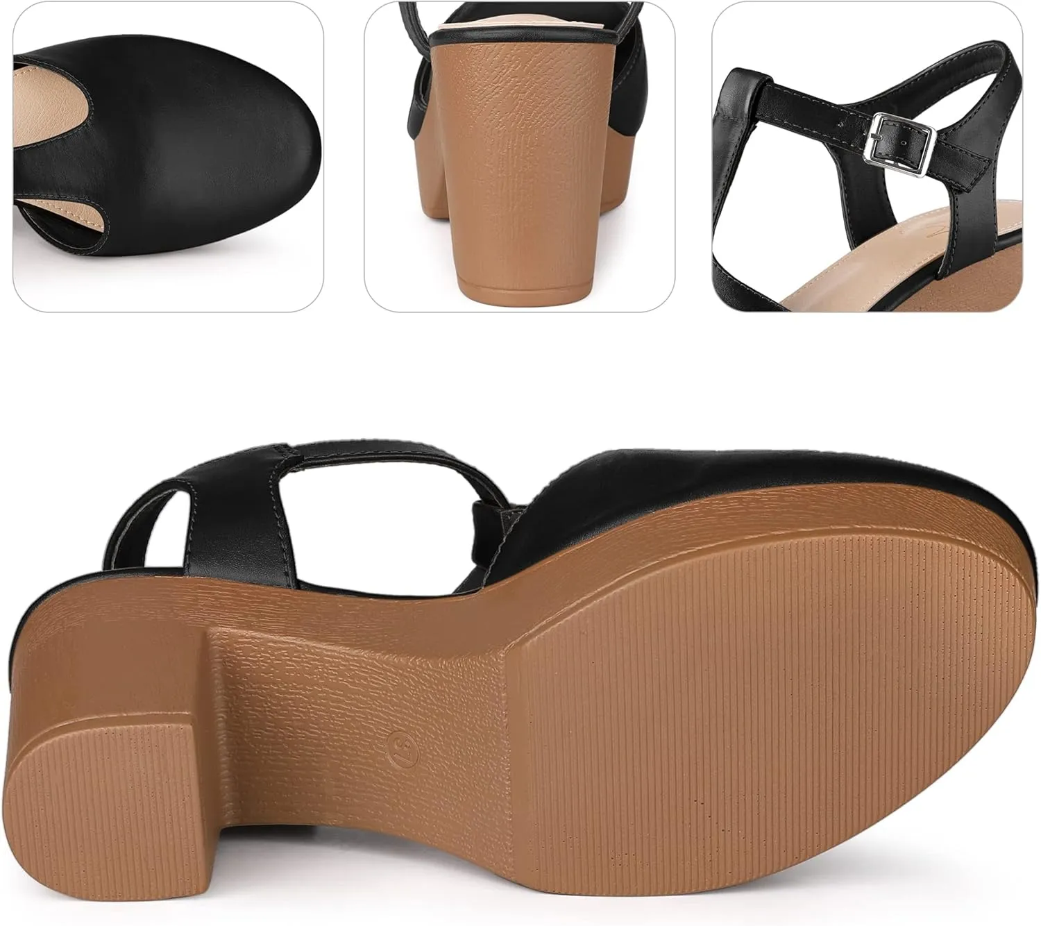 Perphy Platform T-Strap Shoes Chunky Heels Mules Sandals for Women