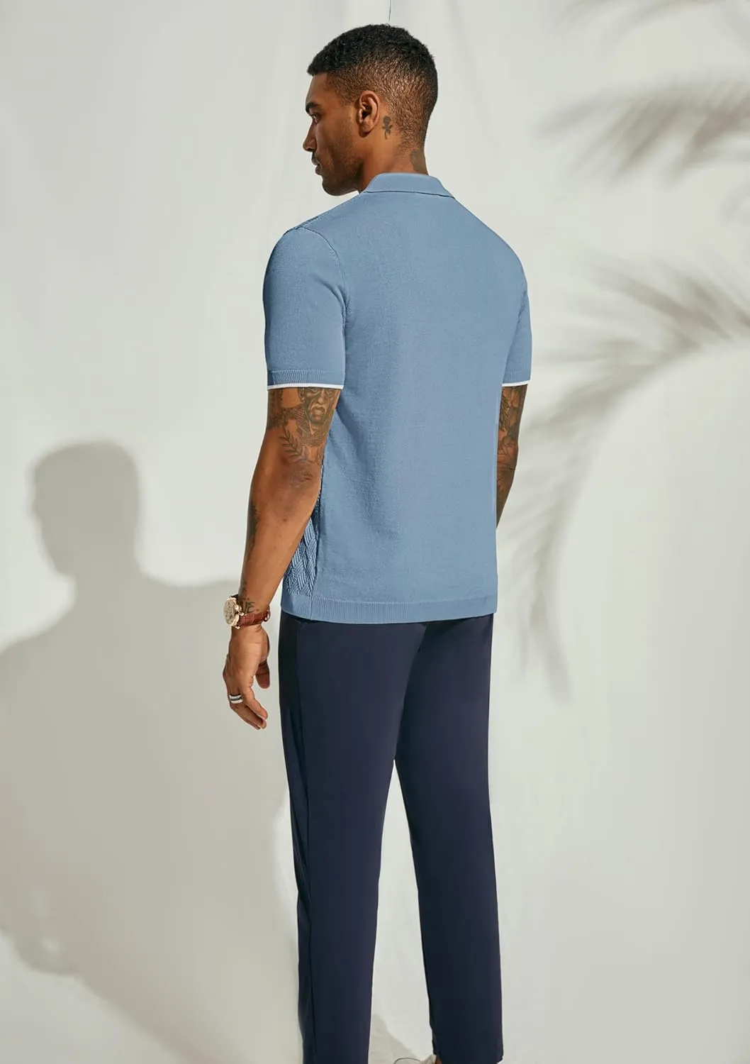 PJ PAUL JONES Mens Polo Shirt Short Sleeve Casual Knit Textured Button Down Polo Shirts with Pocket