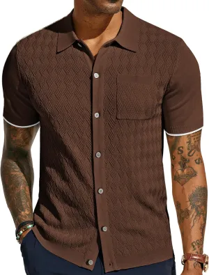 PJ PAUL JONES Mens Polo Shirt Short Sleeve Casual Knit Textured Button Down Polo Shirts with Pocket