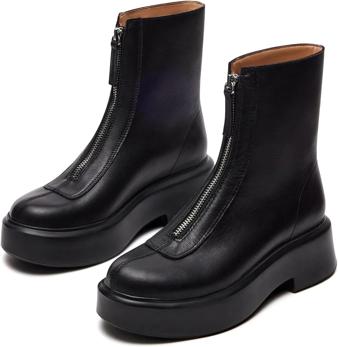 Platform Ankle Boots for Women Comfortable Chelsea Block Heel Booties with Zipper Casual Dressy Combat Mini Snow Boots