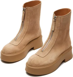 Platform Ankle Boots for Women Comfortable Chelsea Block Heel Booties with Zipper Casual Dressy Combat Mini Snow Boots