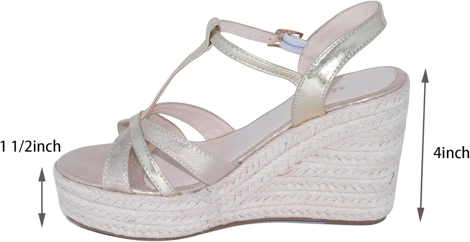 Platform High Heels Medium Width Comfortable Wedge Sandals for Women Dressy Espadrilles Wedding Summer