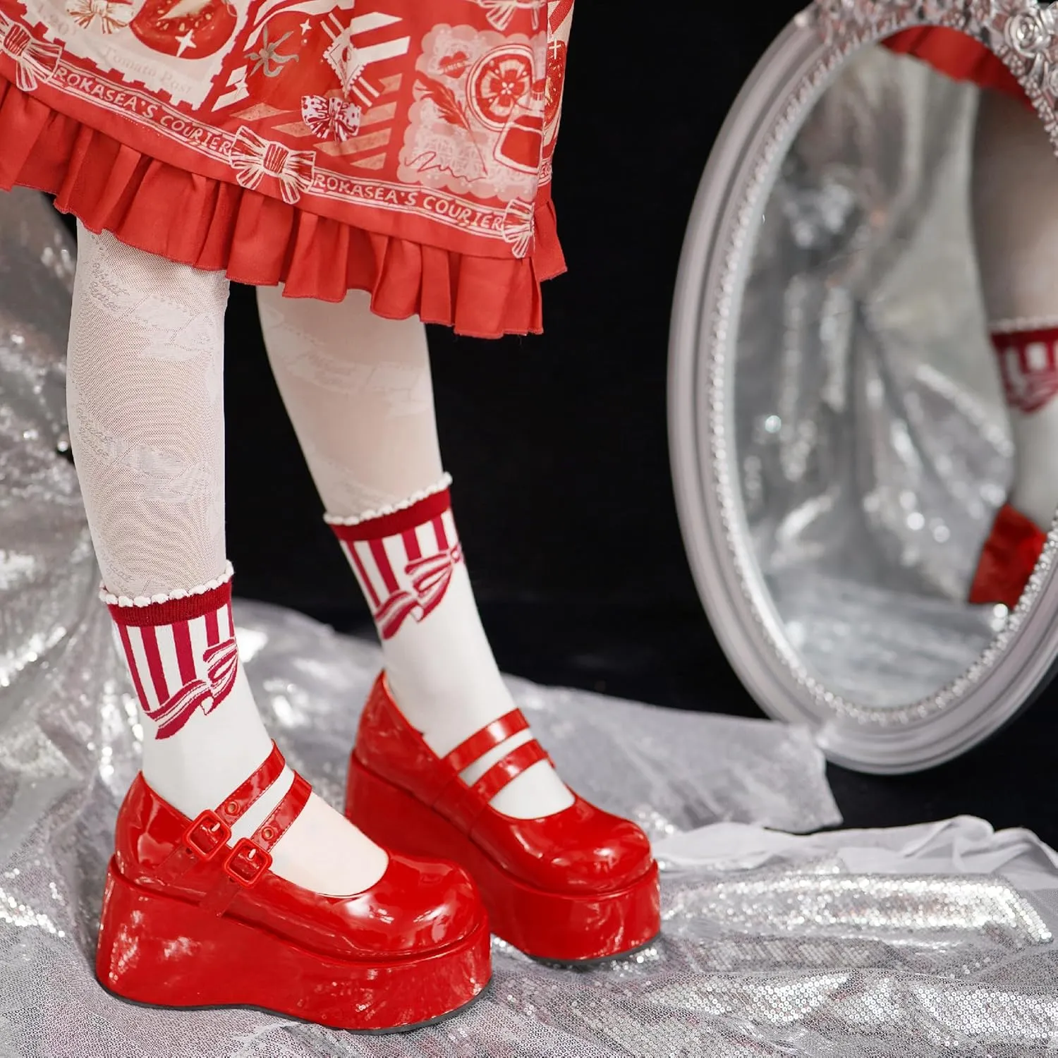 Platform Mary Jane Shoes Women Girls,Ankle Strap Round Toe Goth Chunky Uniform Dress Pumps Shoes Oxfords