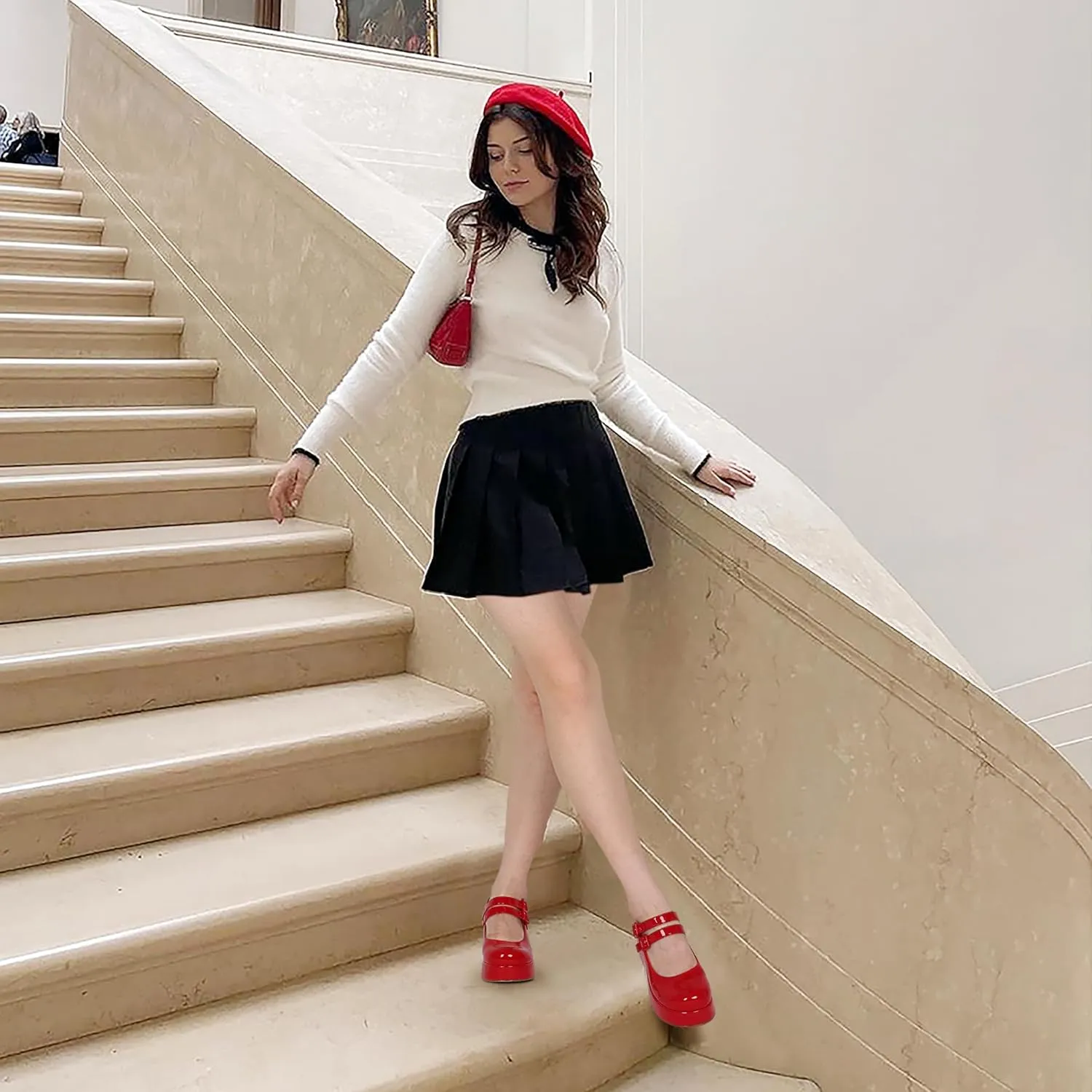 Platform Mary Jane Shoes Women Girls,Ankle Strap Round Toe Goth Chunky Uniform Dress Pumps Shoes Oxfords