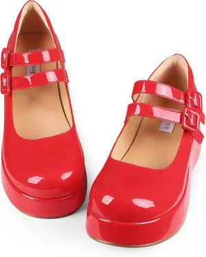 Platform Mary Jane Shoes Women Girls,Ankle Strap Round Toe Goth Chunky Uniform Dress Pumps Shoes Oxfords