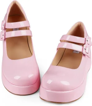 Platform Mary Jane Shoes Women Girls,Ankle Strap Round Toe Goth Chunky Uniform Dress Pumps Shoes Oxfords