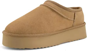 Platform Slippers for Women Genuine Suede Ankle Snow Boots Indoor Outdoor Winter Fur Slip On Mules
