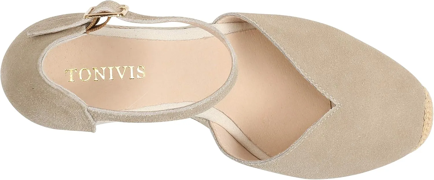 Platform Wedges Sandals for Women, 3" Wedge, Ankle-Strap, Cap Toe, Summer Espadrilles Heel Shoes