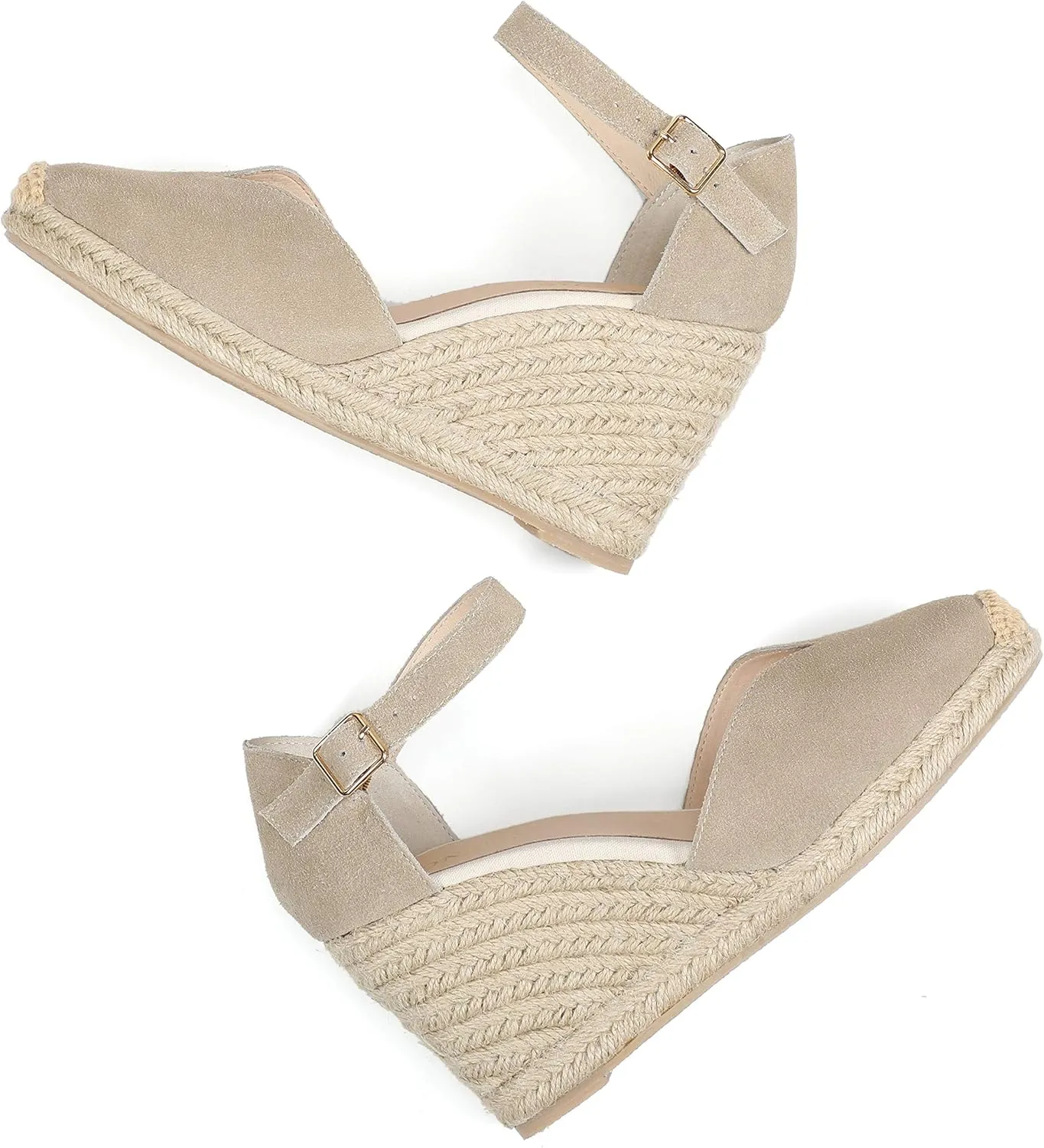 Platform Wedges Sandals for Women, 3" Wedge, Ankle-Strap, Cap Toe, Summer Espadrilles Heel Shoes