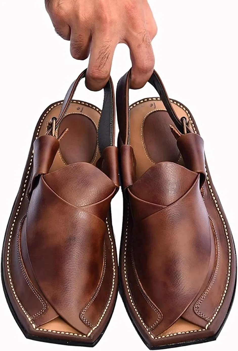 Premium Men's Black Genuine Cowhide Leather Sandals - Comfortable Double Sole Summer Footwear