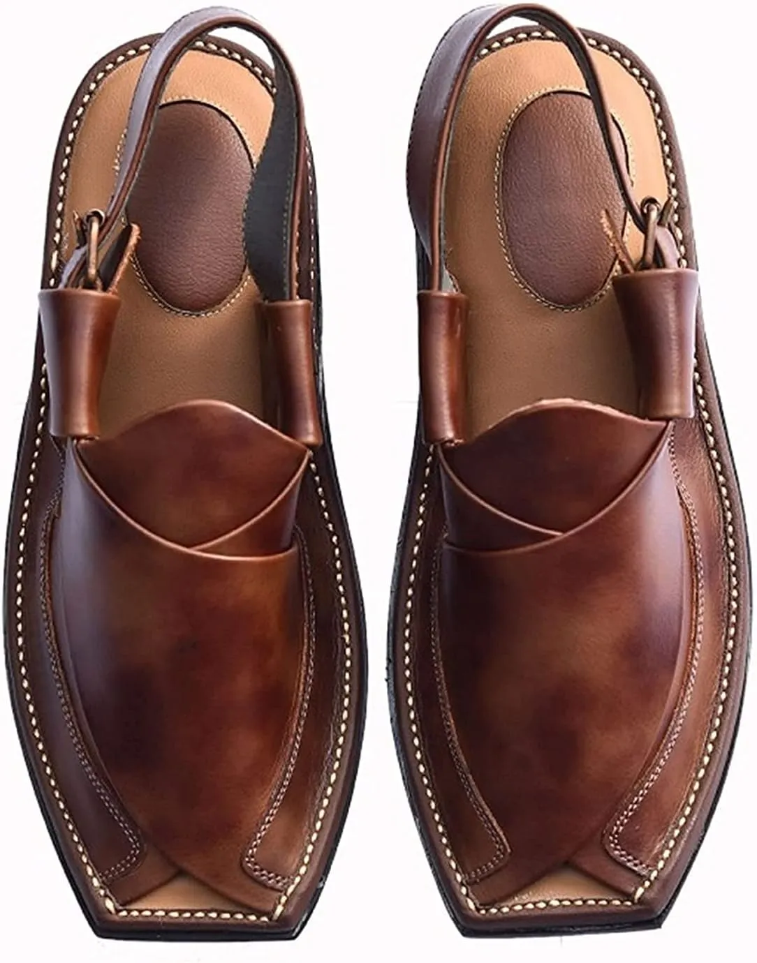 Premium Men's Black Genuine Cowhide Leather Sandals - Comfortable Double Sole Summer Footwear