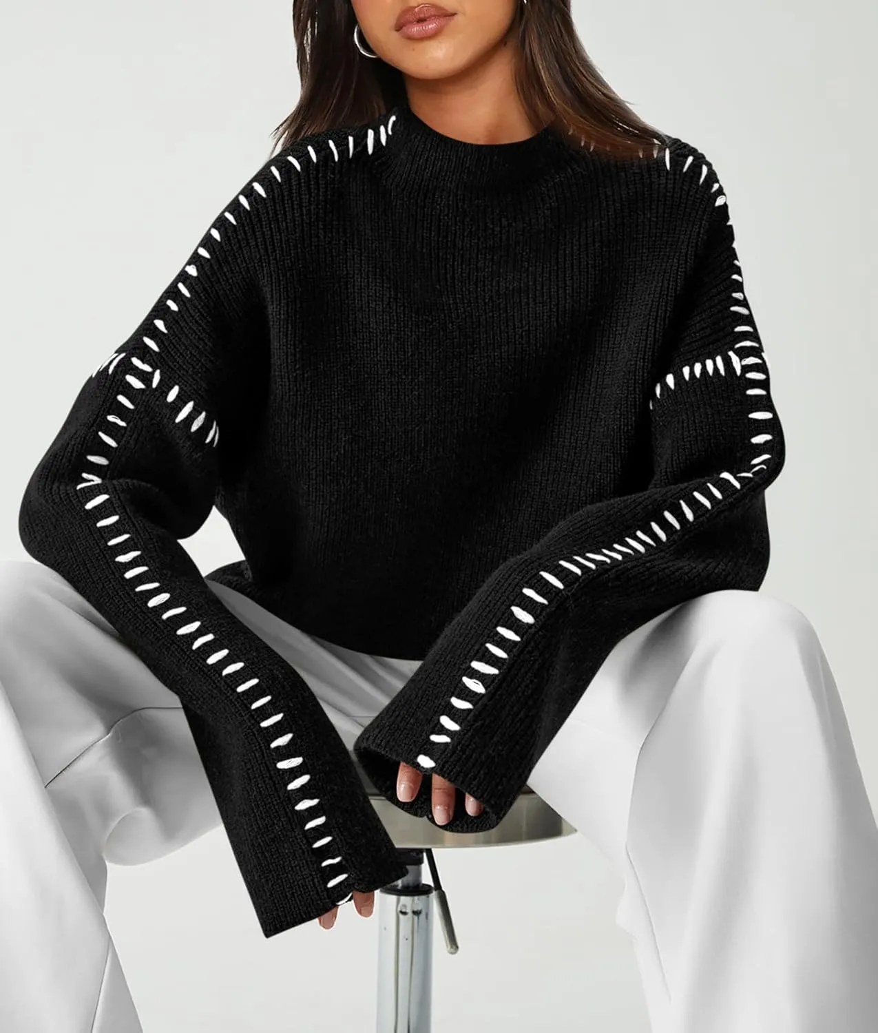 PRETTYGARDEN Women's Chunky Knit Winter Sweaters Casual Long Sleeve Mock Neck Oversized Loose Pullover Sweater Tops