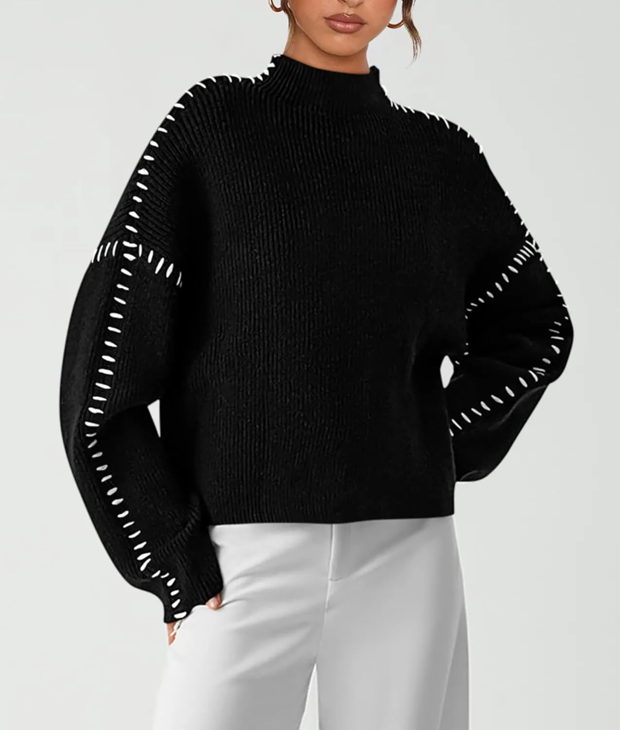 PRETTYGARDEN Women's Chunky Knit Winter Sweaters Casual Long Sleeve Mock Neck Oversized Loose Pullover Sweater Tops