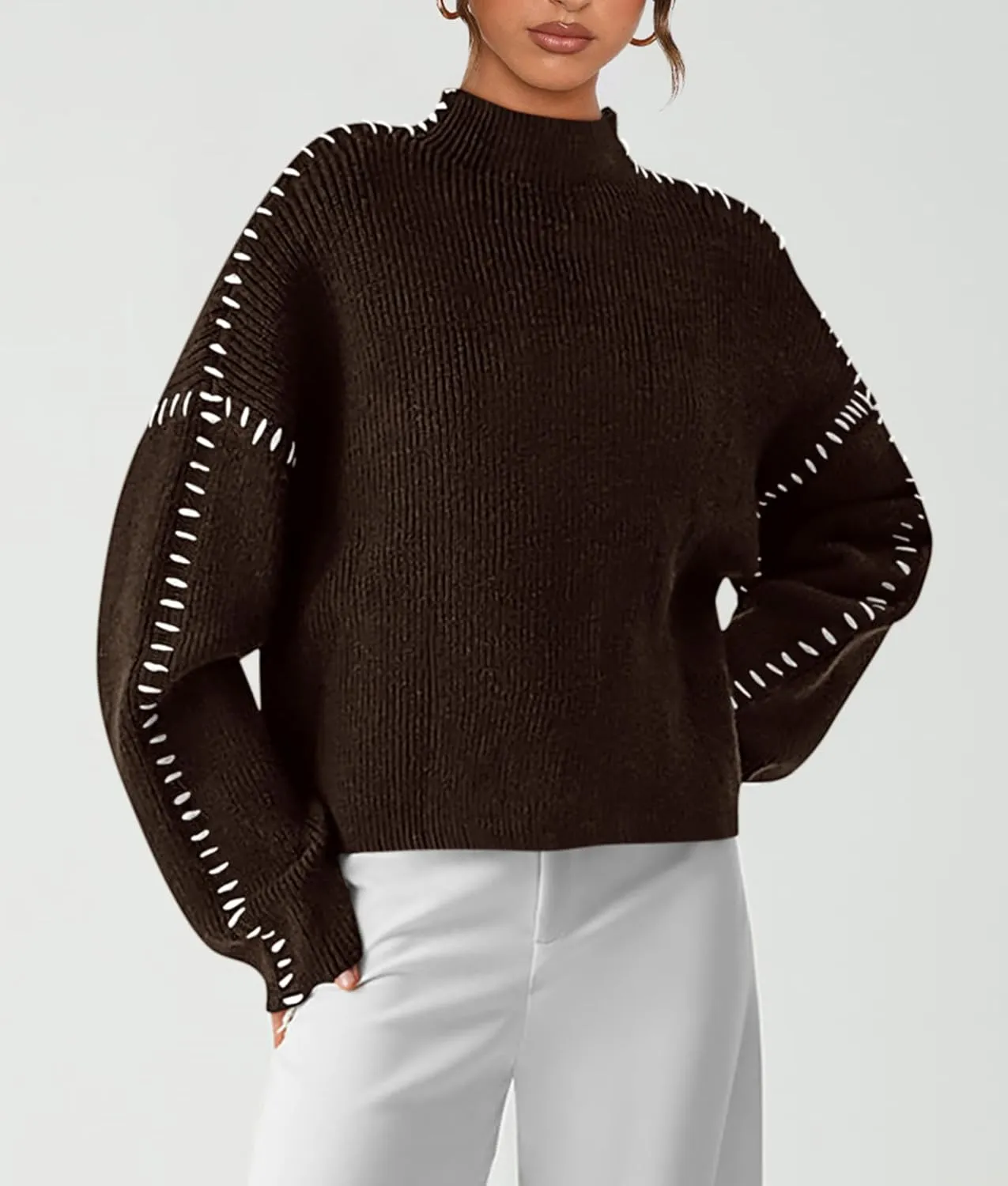 PRETTYGARDEN Women's Chunky Knit Winter Sweaters Casual Long Sleeve Mock Neck Oversized Loose Pullover Sweater Tops