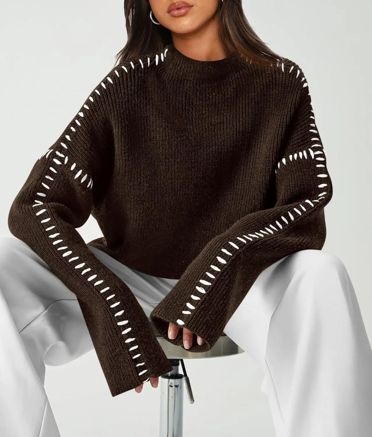 PRETTYGARDEN Women's Chunky Knit Winter Sweaters Casual Long Sleeve Mock Neck Oversized Loose Pullover Sweater Tops