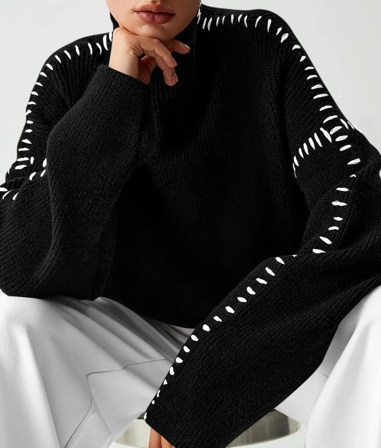 PRETTYGARDEN Women's Chunky Knit Winter Sweaters Casual Long Sleeve Mock Neck Oversized Loose Pullover Sweater Tops