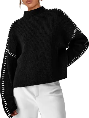 PRETTYGARDEN Women's Chunky Knit Winter Sweaters Casual Long Sleeve Mock Neck Oversized Loose Pullover Sweater Tops