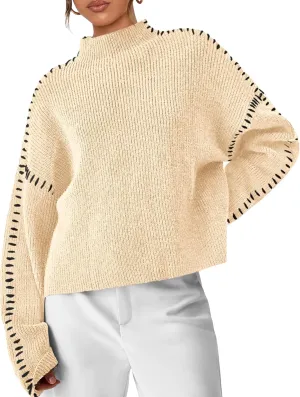 PRETTYGARDEN Women's Chunky Knit Winter Sweaters Casual Long Sleeve Mock Neck Oversized Loose Pullover Sweater Tops