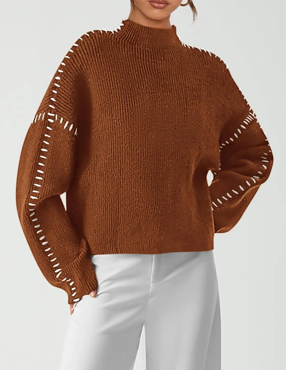 PRETTYGARDEN Women's Chunky Knit Winter Sweaters Casual Long Sleeve Mock Neck Oversized Loose Pullover Sweater Tops